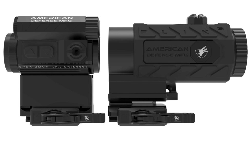 American Defense Manufacturing DUO 5-Spek Red Dot Sight w/ Flik5 Fixed Power 5X Magnifier, T1 Lower Third Co-Witness and Titanium Levers, Black, Medium, RD-T1-LT-5X