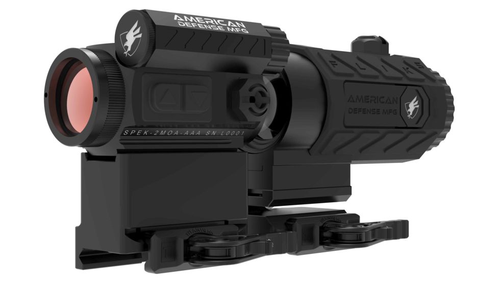 American Defense Manufacturing DUO 5-Spek Red Dot Sight w/ Flik5 Fixed Power 5X Magnifier, T1 Lower Third Co-Witness and Titanium Levers, Black, Medium, RD-T1-LT-5X