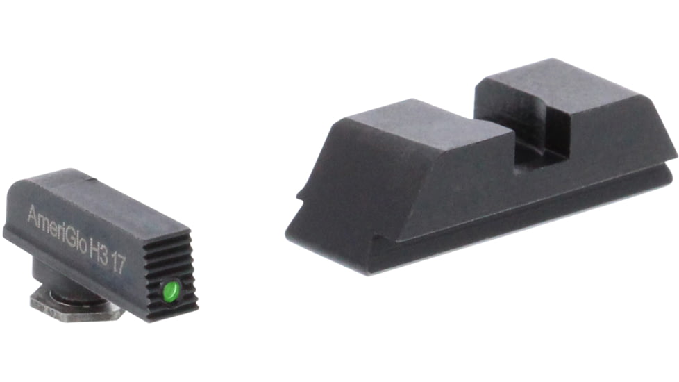 AmeriGlo Black serrated FRONT w Green tritium Lamp, Flat Black REAR, GT-5514