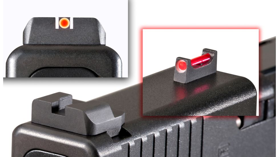 AmeriGlo Fiber Night Sight Glock 17,19,22,23,24,26,27,33,34,35,37,38,39, Red Fiber Front w Lumi Outline, Black Rear GL-453