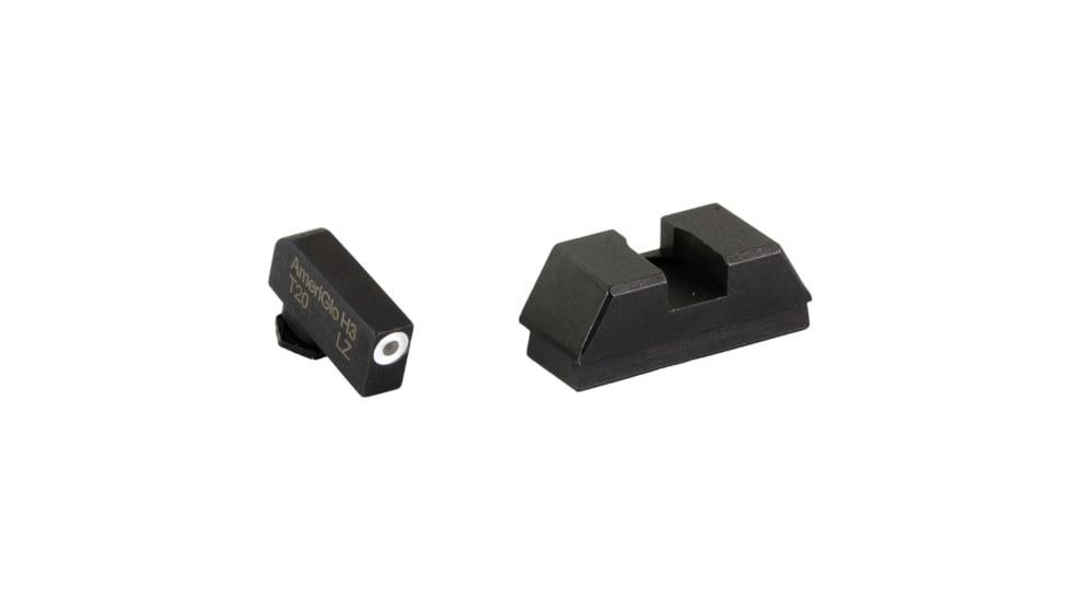 AmeriGlo Optics Compatible Tritium Handgun Sight Set, All Glocks, Flat Black .295in Rear, 1L Tall Green w/ White .220in Front, GL-480