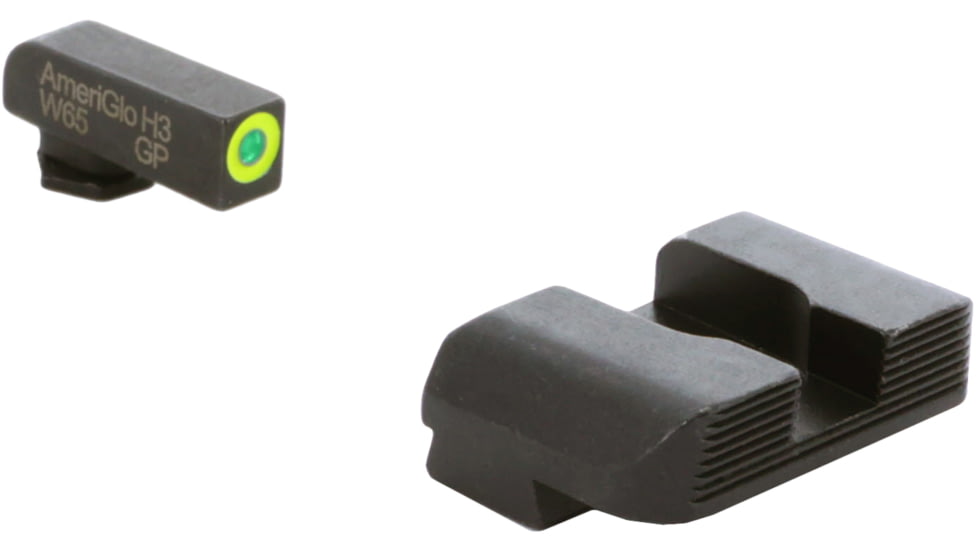 AmeriGlo Glock Protector Tritium Pistol Sight Sets, Green tritium lamp LumiGreen Outline FRONT, Black serrated REAR, GL-703