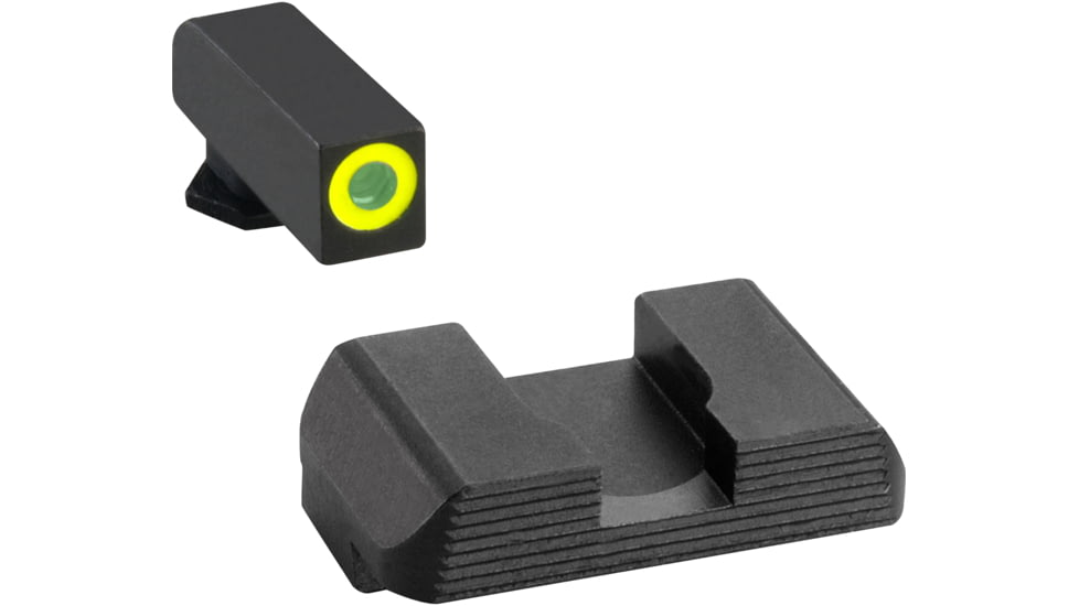 AmeriGlo Green tritium Lamp, LumiGreen Outline FRONT, Black serrated REAR, Glock Gen 5, 17,19,19x,26,34,45, GL-5701
