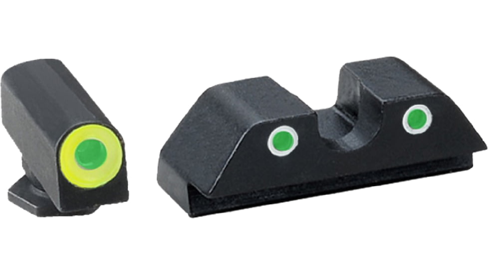 AmeriGlo Green Tritium Lamp, LumiGreen Outline FRONT, Green Tritium Lamp, WhiteOutline U notch REAR, Gen 1-4, 17,19,22,23,24,26,27,33,34,35,37,38,39, GL-713
