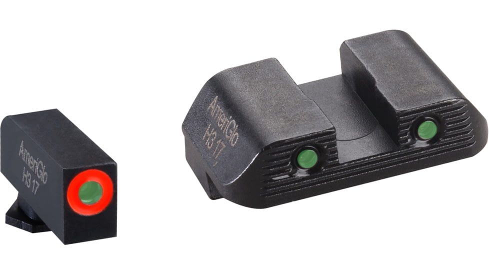 AmeriGlo Green Tritium Lamp, Orange Outline FRONT, Green Tritium Lamp, Black Outline Serrated SQ REAR, Height .190, Width .140, GL-823