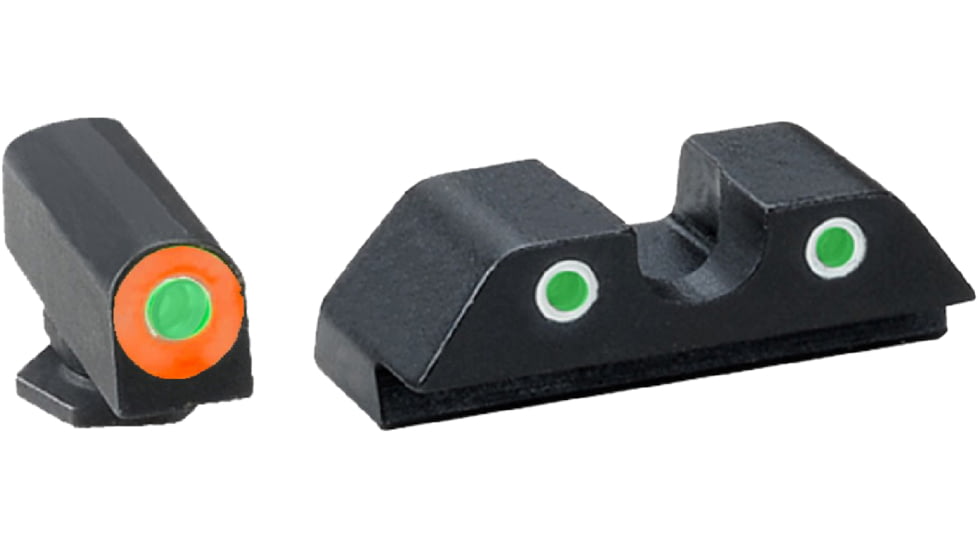 AmeriGlo Green Tritium Lamp, Orange Outline FRONT, Green Tritium Lamp, WhiteOutline U notch REAR, Gen 1-4, 17,19,22,23,24,26,27,33,34,35,37,38,39, GL-613