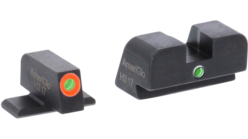 AmeriGlo SIG I-Dot Tritium Pistol Sight Sets, Green Tritium Lamp, Orange Outline FRONT, Green Single Dot REAR, SG-201