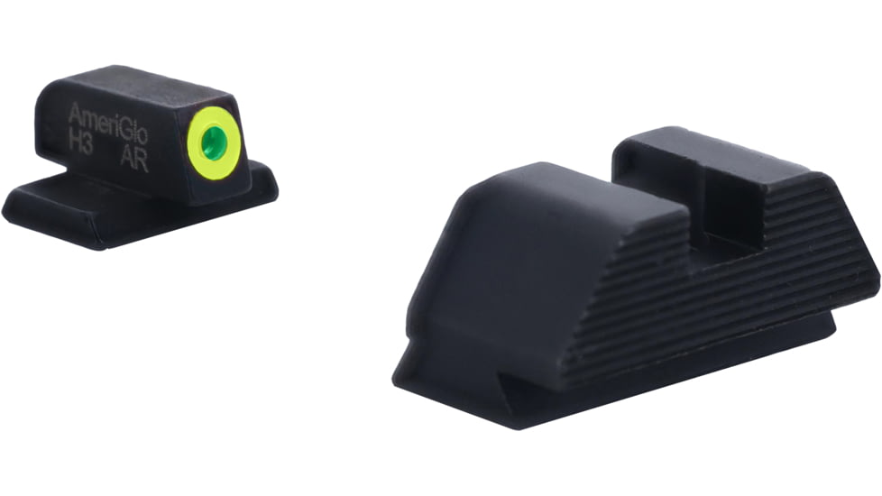AmeriGlo Smith &amp; Wesson Optic Compatible Sight, Green Tritium LumiGreen Outline FRONT, Black Serrated REAR, Smith &amp; Wesson, SW-534