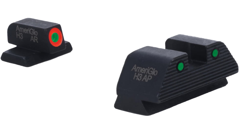 AmeriGlo Smith &amp; Wesson Trooper Night Sight, Green Tritium Orange Outline FRONT, Green Tritium Black Outline Serrated SQ REAR, Smith &amp; Wesson, SW-817