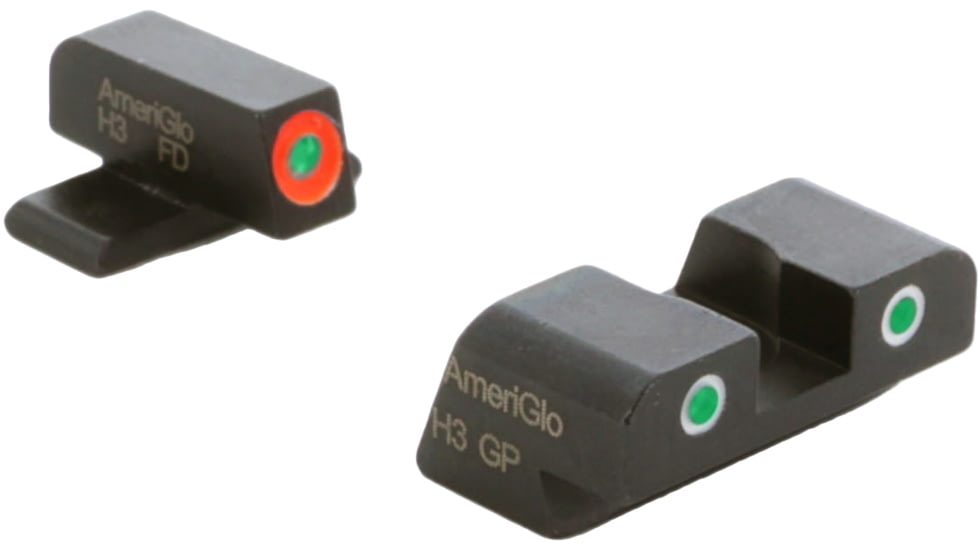 AmeriGlo Spartan 3 Dot Night Sight Set for SIG/XD w/Green Tritium Orange Outline Front/ Green Tritium White Outline Rear, SG-745