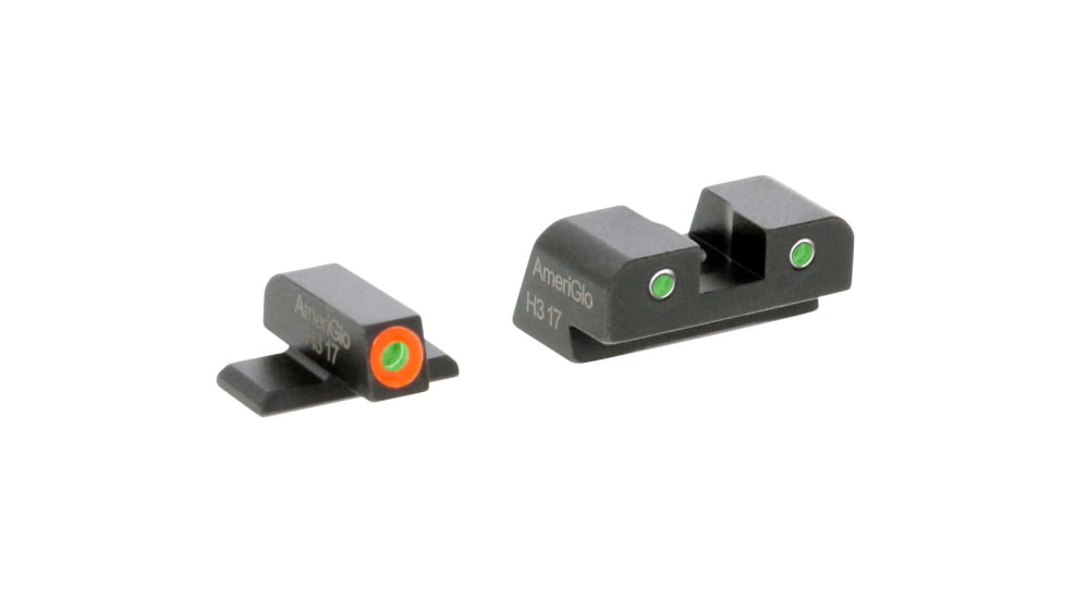 AmeriGlo Spartan 3 Dot Night Sight Set for Springfield Hellcat OSP w/Green Tritium Orange Outline Front/ Green Tritium Black Outline Rear, SA-448