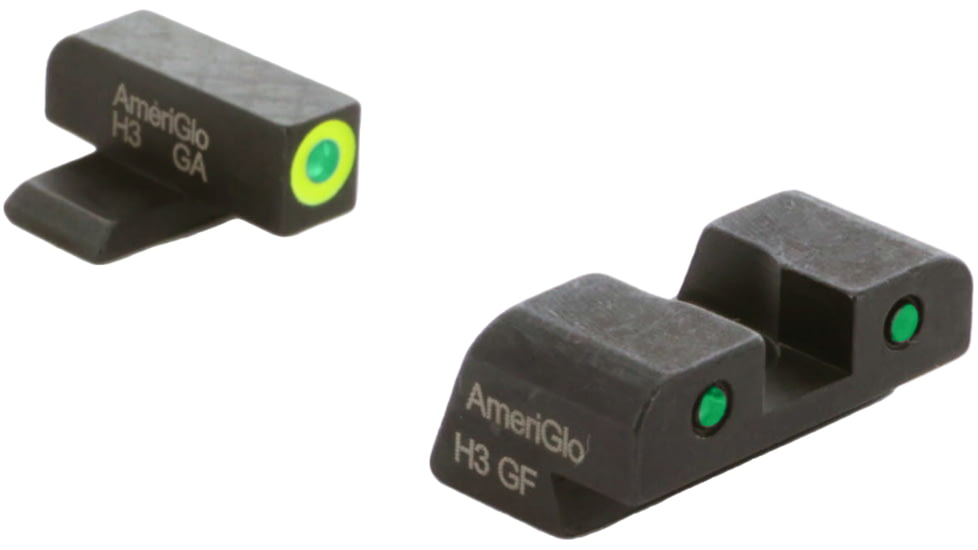 AmeriGlo Spartan 3 Dot Night Sight Set, Springfield Hellcat w/Green Tritium LumiGreen Outline Front/Green Tritium Black Outline Rear, SA-546