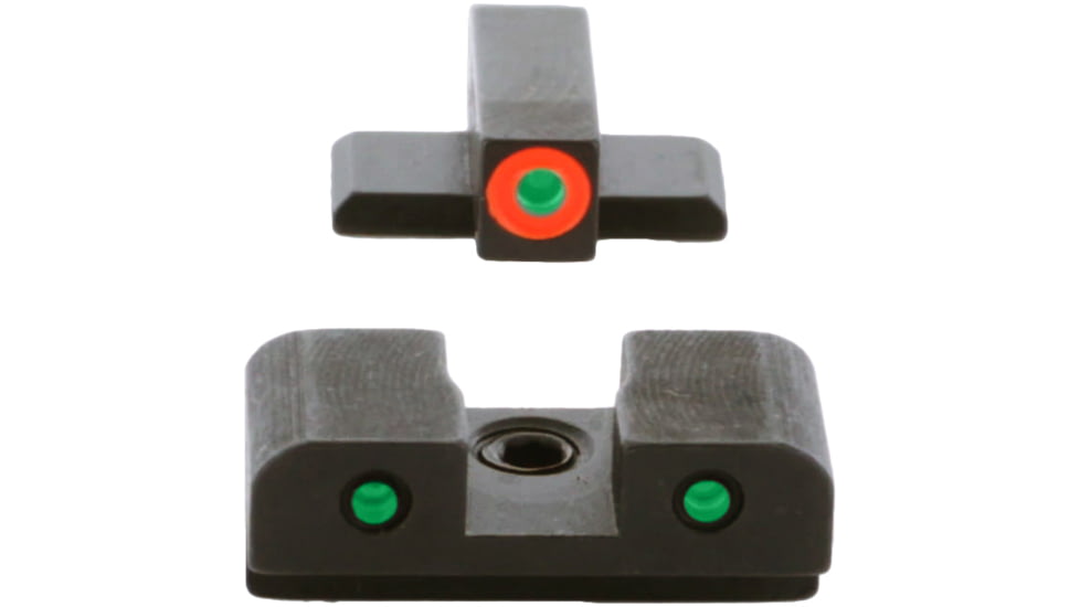 AmeriGlo Spartan 3 Dot Night Sight Set, Springfield Hellcat, Green Tritium Orange Outline Front/Green Tritium Black Outline Rear, SA-446