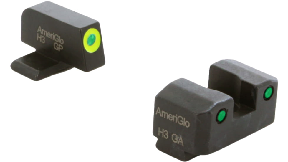 AmeriGlo Trooper Sets for Springfield Hellcat OSP w/Green Tritium LumiGreen Outline Front/ Green Tritium Black Outline Rear, SA-819