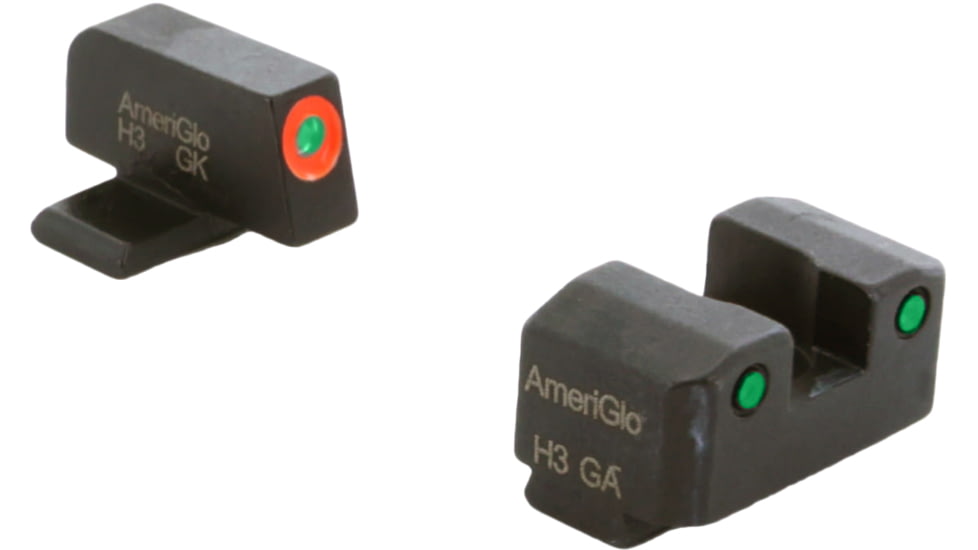 AmeriGlo Trooper Sets for Springfield Hellcat OSP w/Green Tritium Orange Outline Front/ Green Tritium Black Outline Rear, SA-816