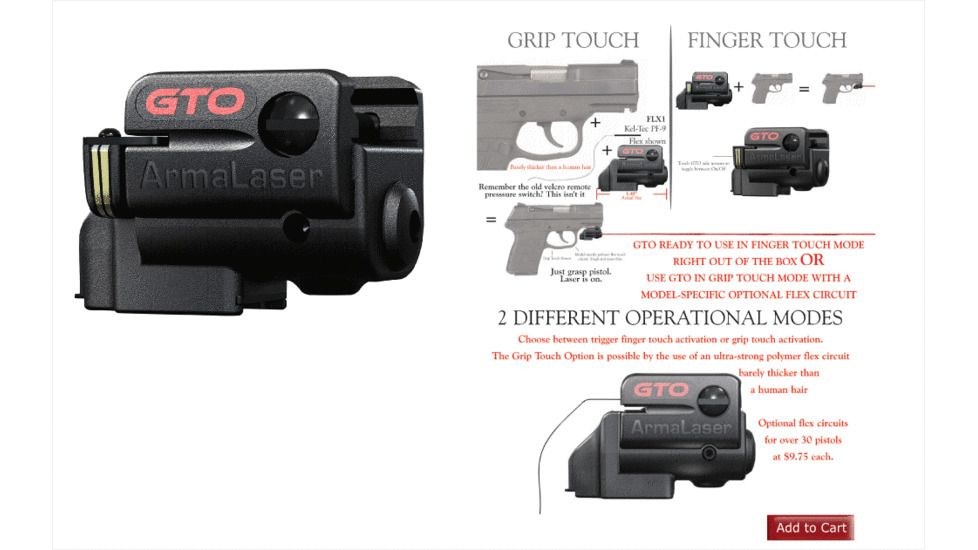 ArmaLaser Sub Compact Universal Grip Laser, Black GTO