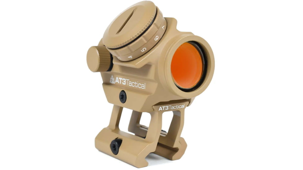 AT3 Tactical 1x23mm Micro Red Dot Reflex Sight, 2 MOA Red Dot, 1 Height Riser, Flat Dark Earth, 1 Riser, RD-50-10-FDE