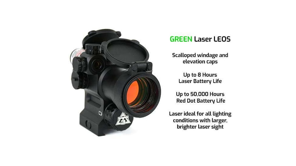 AT3 Tactical LEOS Red Dot Sight with Integrated Laser Sight &amp; Riser, Green Laser, AT3-LEOS-GRN