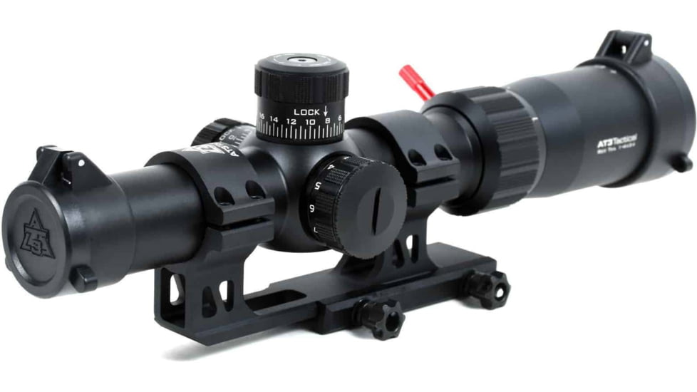 AT3 Tactical Red Tail LPVO 1-4x24 Rifle Scope with Mount 30mm SFP, Black, Illuminated BDC Reticle, MOA, with 30mm Cantilever Mount and Throw Lever, AT3-RT-1-4X24