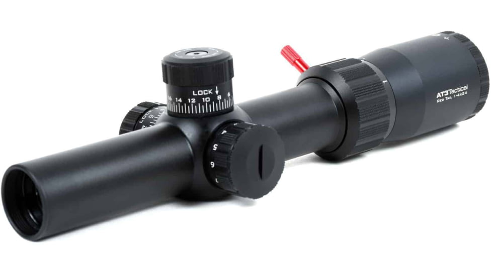 AT3 Tactical Red Tail LPVO 1-4x24 Rifle Scope with Mount 30mm SFP, Black, Illuminated BDC Reticle, MOA, with 30mm Cantilever Mount and Throw Lever, AT3-RT-1-4X24