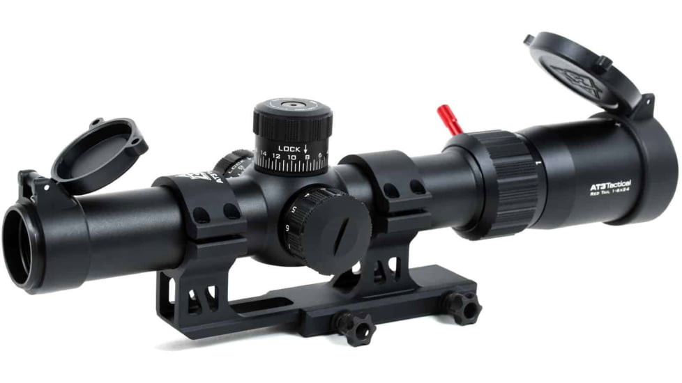 AT3 Tactical Red Tail LPVO 1-6x24 Rifle Scope with Mount 30mm SFP, Black, Illuminated BDC Reticle, MOA, with 30mm Cantilever Mount and Throw Lever, AT3-RT-1-6X24