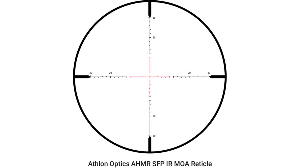 Athlon Optics 2.5-15x50 Rifle Scope, 30mm Capped, Side Focus, SFP, AHMR IR MOA, Black, 213050