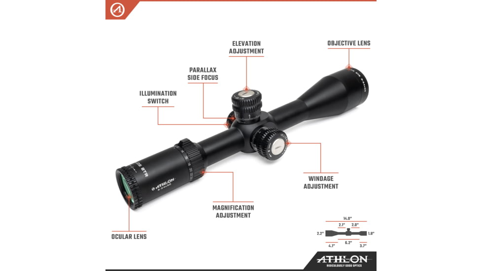 Athlon Optics Helos BTR Rifle Scope, 6-24 x 50, FFP, 30 mm Tube, Illuminated APMR MIL Reticle, Lifetime Warranty