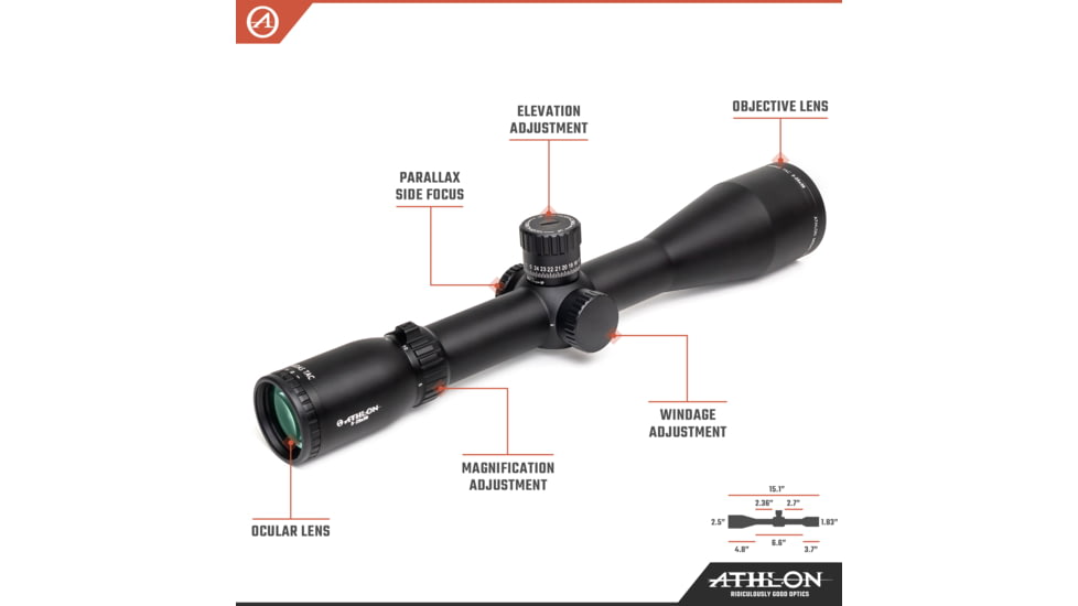 Athlon Optics Midas TAC Rifle Scope, 5-25x56mm, 34mm Tube, FFP, APLR4 FFP MOA Reticle, Matte, Black, 213080