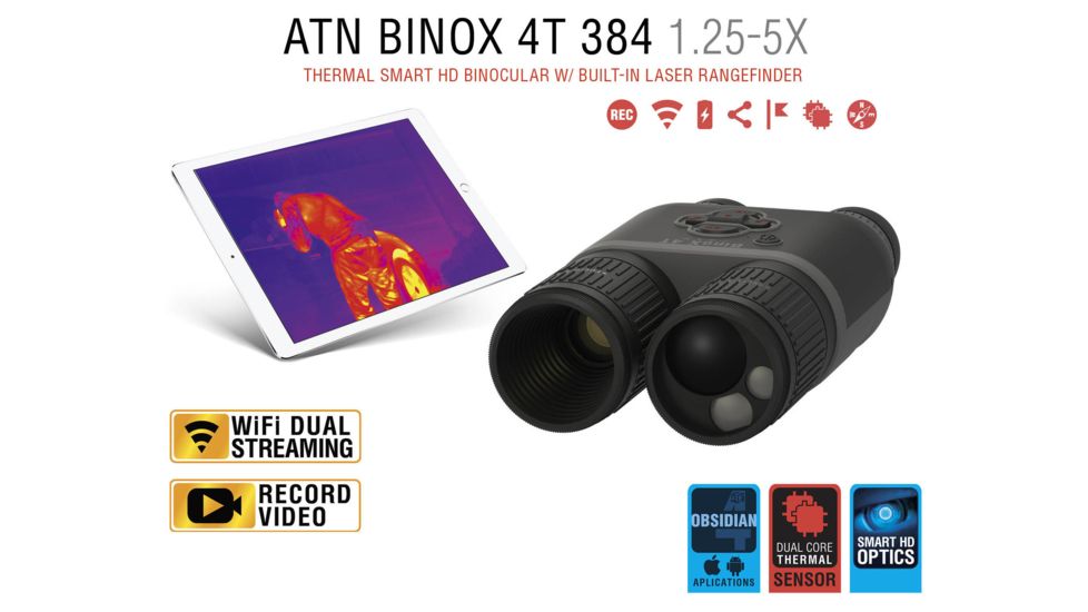 ATN Binox-4T 384-1.25-5x Thermal Binocular, Black / Grey, TIBNBX4381L