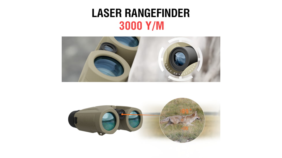 ATN LRF 3000 10x42mm Roof Ballistics Laser Rangefinding Binocular, Army Brown, BN1042LRF3k