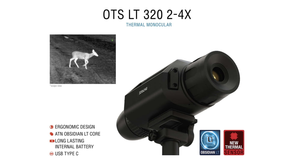 ATN OTS LT 320 2-4x Thermal Viewer, 25mm, 320x240, Black, TIMNOLT319X