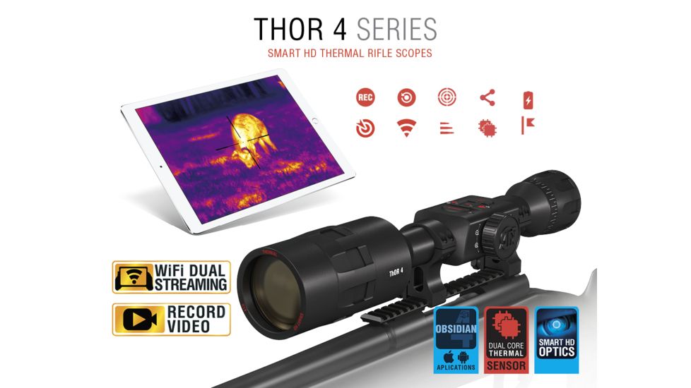 ATN ThOR 4 Thermal Smart HD Rifle Scope, 7-28x75mm, Black, TIWST4387A