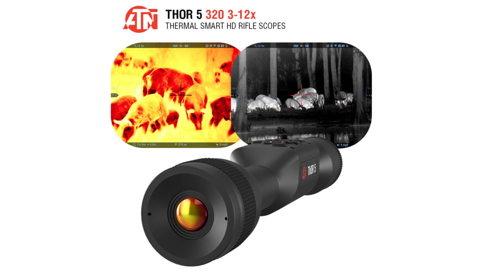 ATN Thor 5 3-12x 320x240 12 Micron Smart HD Thermal Rifle Scope, 30mm Tube w/ Gen 5 Sensor, Multiple Patterns &amp; Color Options Reticle, Black, TIWST5319A