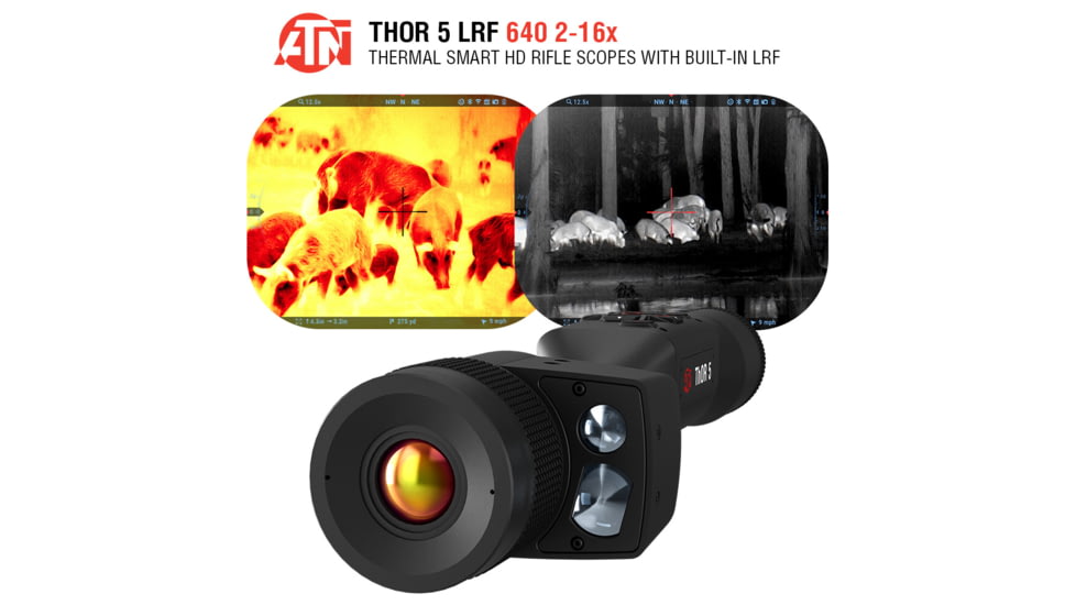 ATN Thor 5 LRF 2-16x 640x480 12 Micron Smart HD Thermal Rifle Scope, 30mm Tube w/ Gen 5 Sensor, Multiple Patterns &amp; Color Options Reticle, Black, TIWST5625LRF