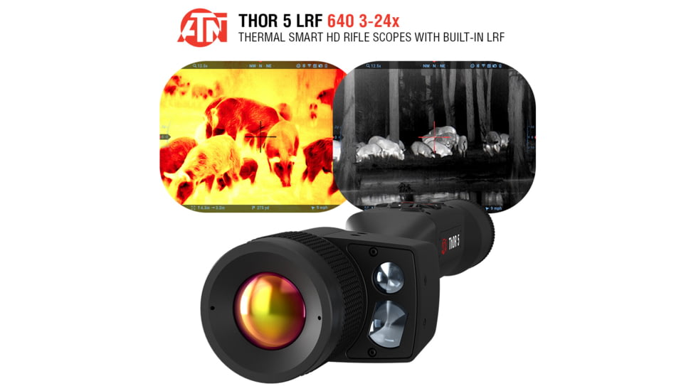 ATN Thor 5 LRF 3-24x 640x480 12 Micron Smart HD Thermal Rifle Scope, 30mm Tube w/ Gen 5 Sensor, Multiple Patterns &amp; Color Options Reticle, Black, TIWST5635LRF