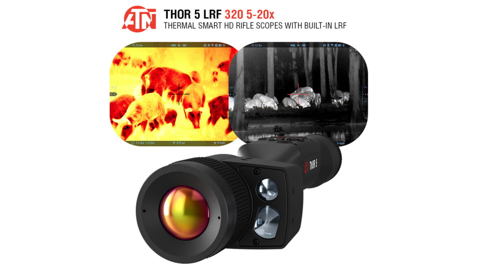 ATN Thor 5 LRF 5-20x 320x240 12 Micron Smart HD Thermal Rifle Scope, 30mm Tube w/ Gen 5 Sensor, Multiple Patterns &amp; Color Options Reticle, Black, TIWST5335LRF