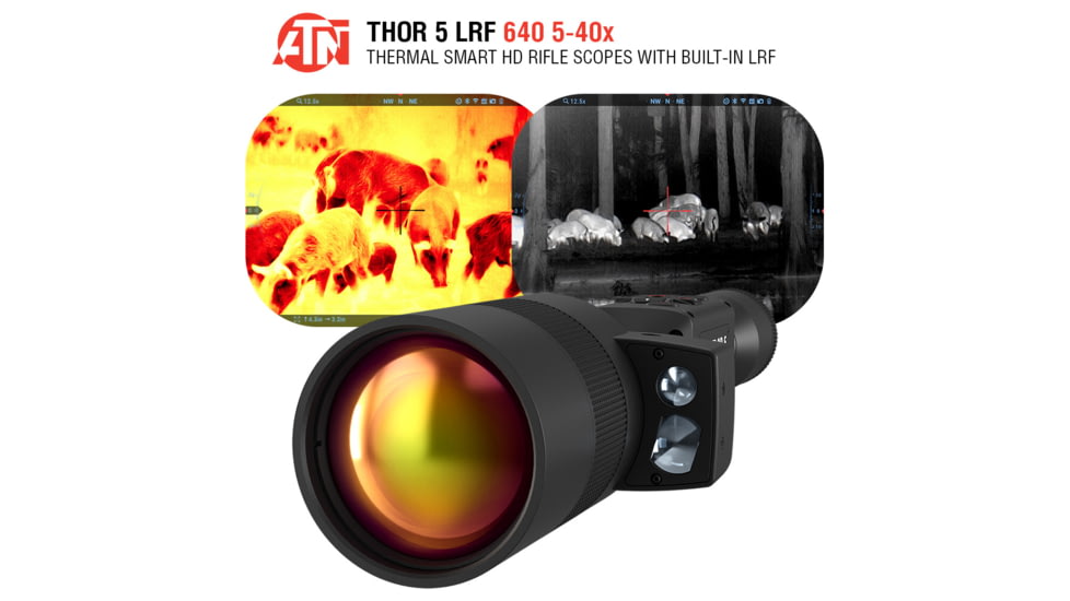ATN Thor 5 LRF 5-40x 640x480 12 Micron Smart HD Thermal Rifle Scope, 30mm Tube w/ Gen 5 Sensor, Multiple Patterns &amp; Color Options Reticle, Black, TIWST5675LRF
