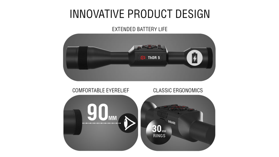 ATN Thor 5 LRF 3-24x 640x480 12 Micron Smart HD Thermal Rifle Scope, 30mm Tube w/ Gen 5 Sensor, Multiple Patterns &amp; Color Options Reticle, Black, TIWST5635LRF