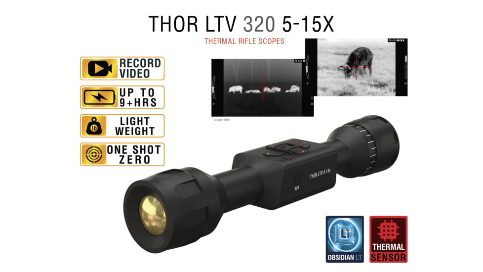 ATN Thor LTV 5-15x Thermal Imaging Rifle Scopes Gen 5, 320x240 w/ Video Recording, Black, TIWSTLTV335X