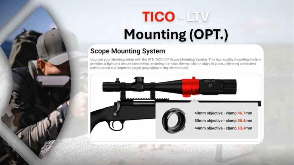 ATN TICO-LTV 1-4x25mm, 320x240, 12 Micron Thermal Clip-On Rifle Scope w/QDM mount, Black, TICOLTV325X