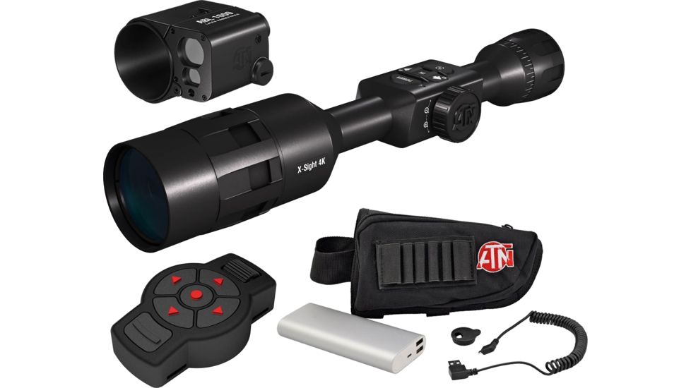 ATN X-Sight 4K Buckhunter Daytime Rifle Scope, 5-20x70mm, 30mm Tube, First Focal Plane, Multiple Reticles, Master Kit Battery Pack w/ X-Trac and Ballistic Laser, Black, DGWSXS5204KB-KIT2