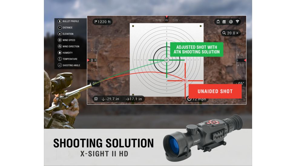ATN X-Sight II Smart Day/Night Rifle Scope w/HD Video, Wi-Fi, GPS, Smartphone Control via App, Black