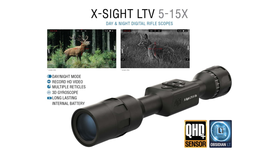 ATN X-Sight LTV Day/Night Hunting Rifle Scope, 5-15x50mm, Multiple Reticles, Black, DGWSXS515LTV