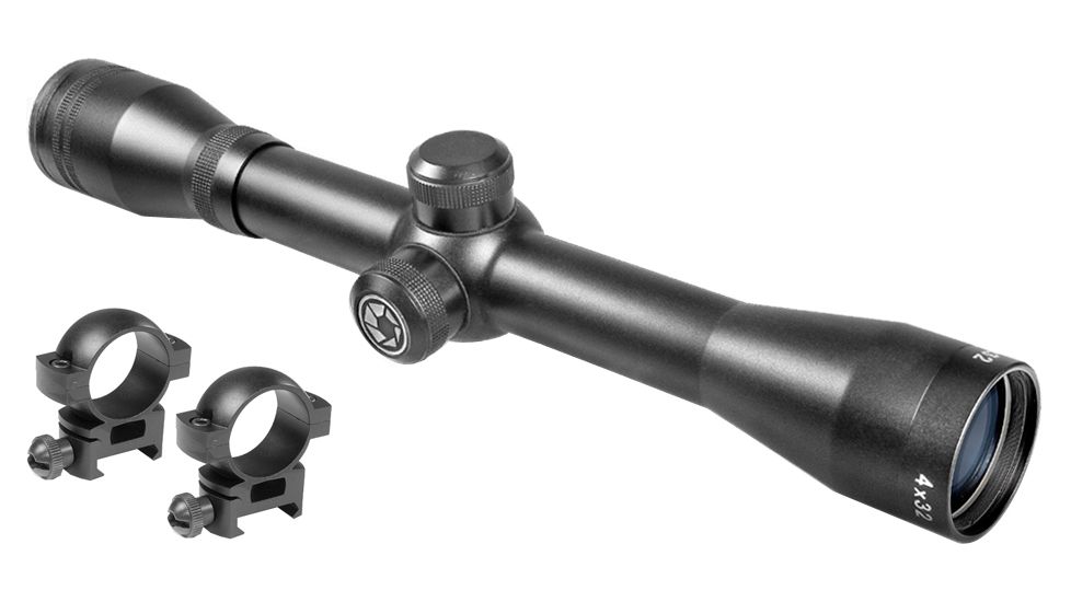 USED Barska 4x32 Huntmaster Rifle Scope, 30/30 Reticle, 1/4 MOA w/Rings, Black AC12581, EDEMO1, Condition Parts Only/Salvage, Defective