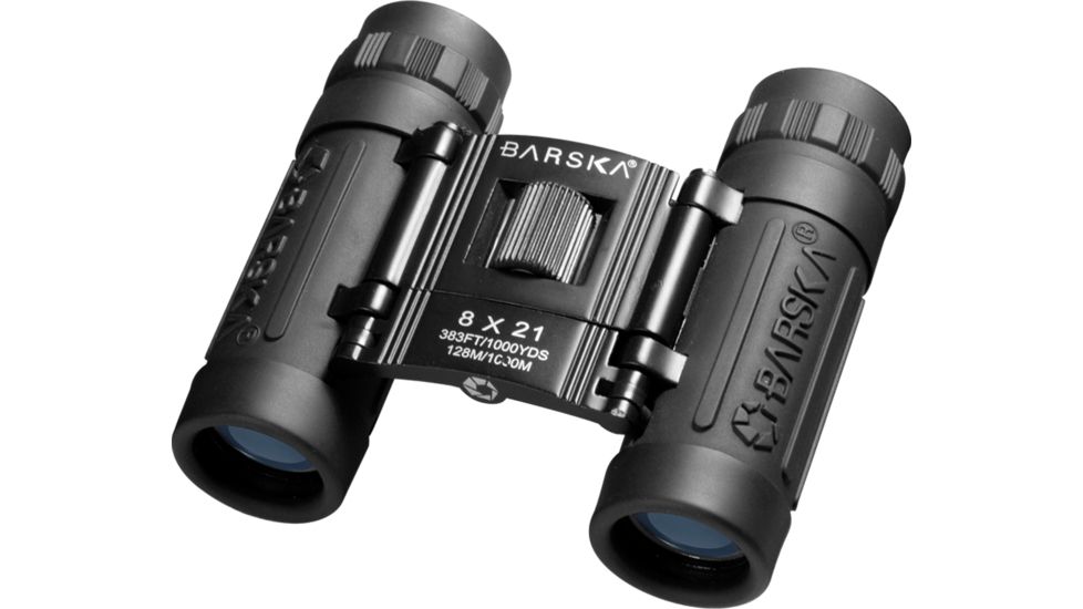 Barska 8x21 LucidView Compact Folding Roof Prism Binoculars, Black, Box Pack - AB10108