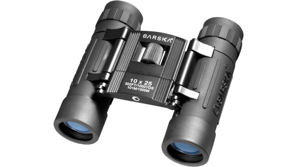 Barska Lucid View 10x25 Compact Folding Roof BK-7 Prism Binoculars, Black - Clam Pack