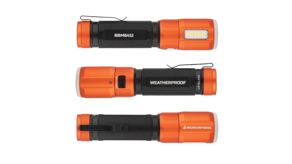 Blackfire-Klein Outdoors Rechargeable LED Flashlight Lantern, Lithium-Ion, White, 500 Lumen, Black/Orange, BBM6412