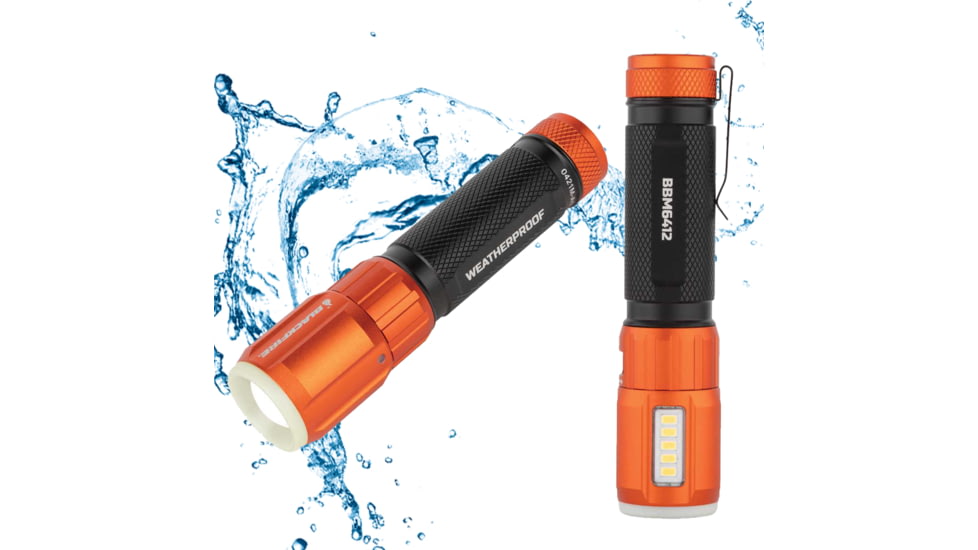 Blackfire-Klein Outdoors Rechargeable LED Flashlight Lantern, Lithium-Ion, White, 500 Lumen, Black/Orange, BBM6412
