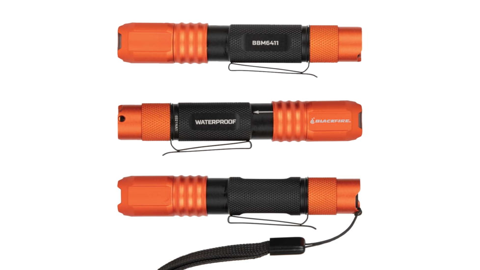 Blackfire-Klein Outdoors Rechargeable LED Pocket Flashlight, Lithium-Ion, White, 275 Lumen, Black/Orange, BBM6411