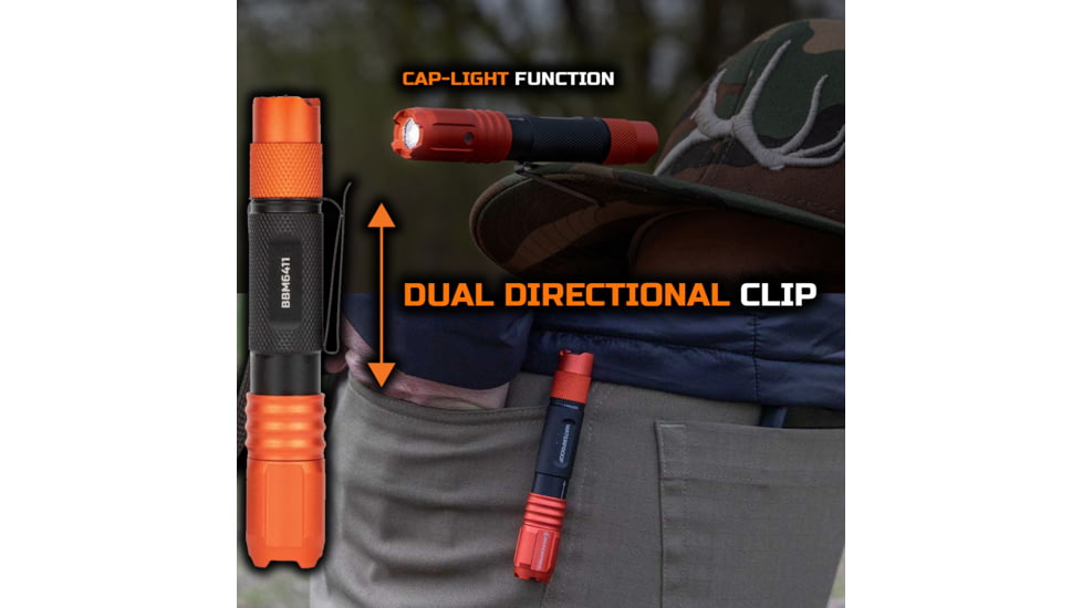 Blackfire-Klein Outdoors Rechargeable LED Pocket Flashlight, Lithium-Ion, White, 275 Lumen, Black/Orange, BBM6411